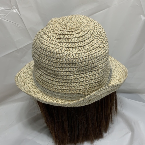 WOMEN Four Buttons By San Diego Hats co Tan white metallic silver woven fedora - Picture 3 of 8